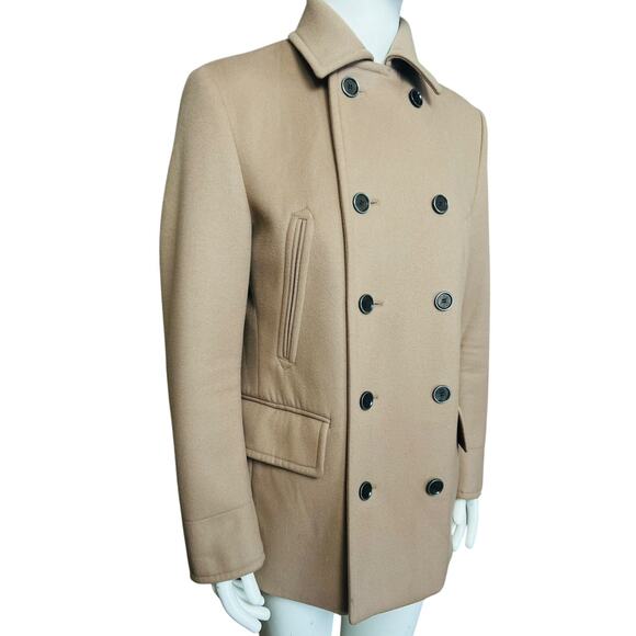 BOSS Hugo Boss Tailored T Cawel Wool Blend Coat Size US 40R Tan Pea Coat - Picture 4 of 14